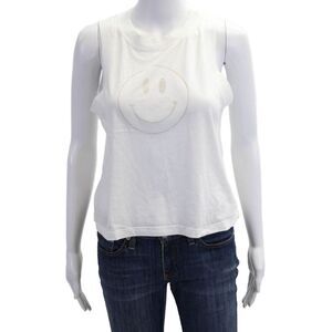 Jac Parker Women White Cropped 90s Graphic Tank Crew Neck Size M